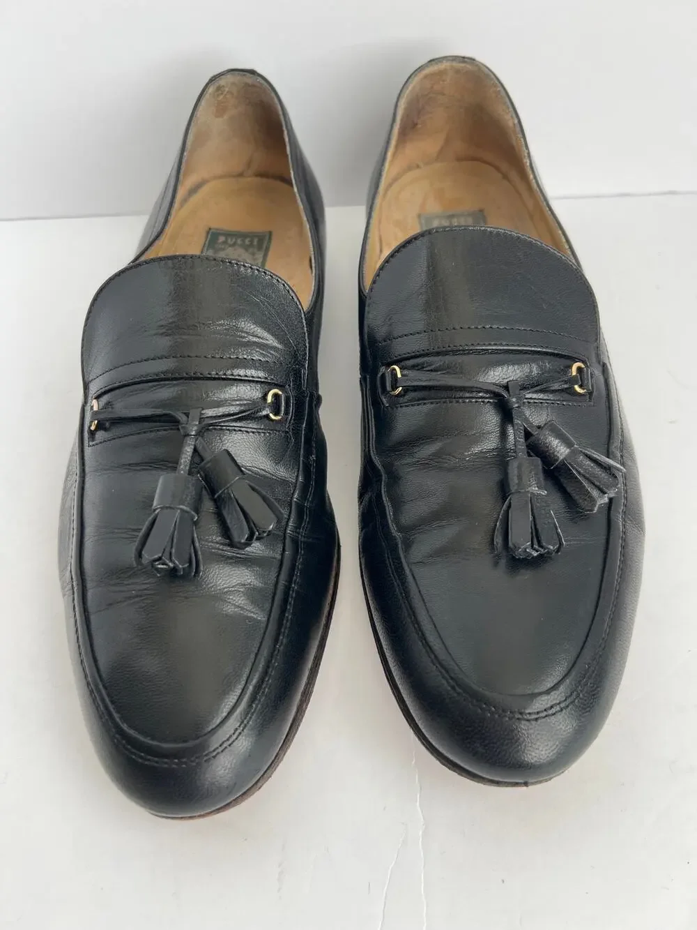 Pucci Dante Black Leather Tassel Loafers Made in Italy Men Size 9.5 M Vintage